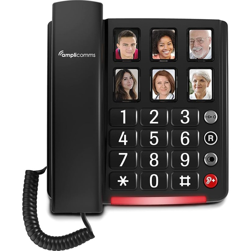 Amplicomms BigTel 40 Plus, Corded Telephone, 6 Picture Direct Dial Buttons, Extra High Handset Volume +40dB, Loud Ringtones, Hearing Aid Compatible