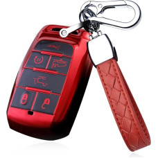 HIBEYO Smart Key Case Fits Dodge Car Key Case Silicone Protective Cover for Dodge RAM 1500 RAM1500 RAM2500 TRX for Chrysler Couve for Jeep Grand Key Shell 6 Buttons Red