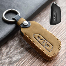 HIBEYO Smart Car Key Case Suitable for VW Golf 8 Protective Remote Control Key Case Cover for Skoda Octavia Seat Leon MK4 3-B Key Case with Leather Key Fob Brown