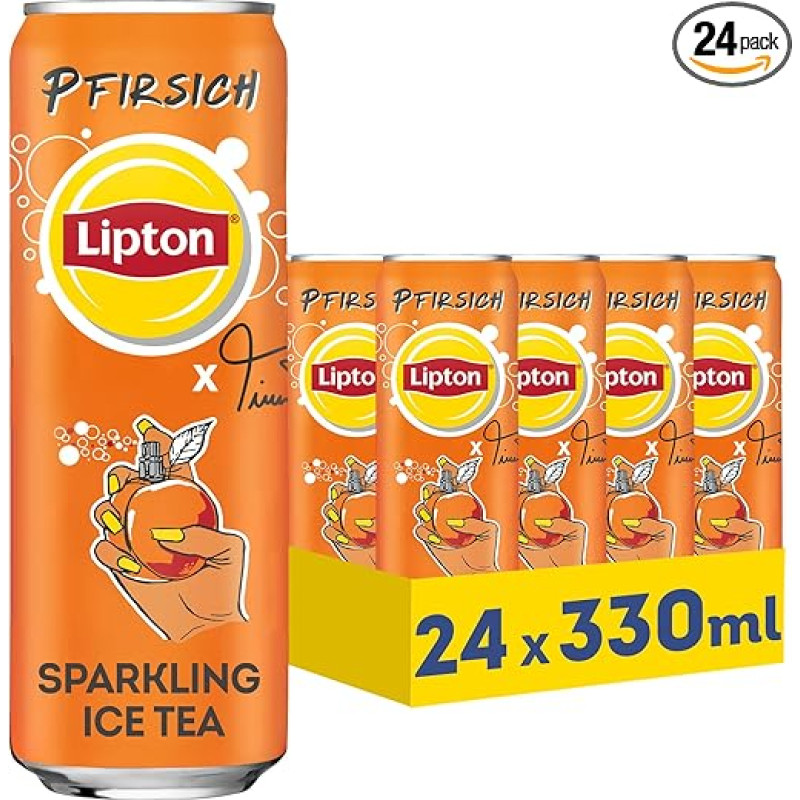 LIPTON ICE TEA x Twenty4Tim Sparkling Peach, Iced Tea with Carbonated and Peach Flavour, Disposable (24 x 0.33 L) (Packaging Design May Vary)