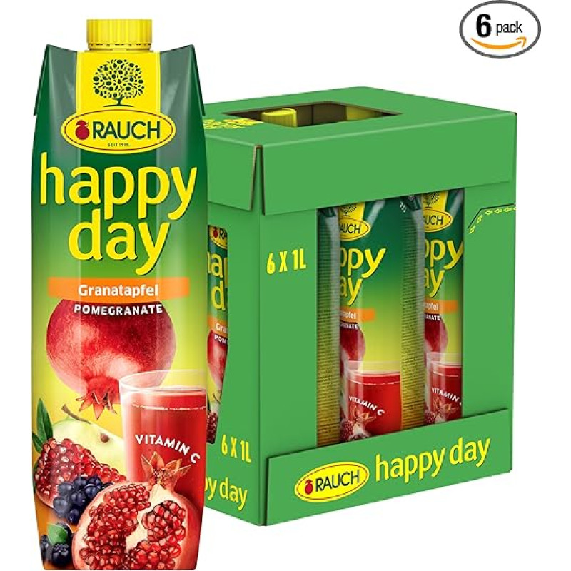 Rauch Happy Day Pomegranate | Distinctive Taste | Combined with Apple, Elderberry and Aronia Berry | 6 x 1 Litre Tetra Prism