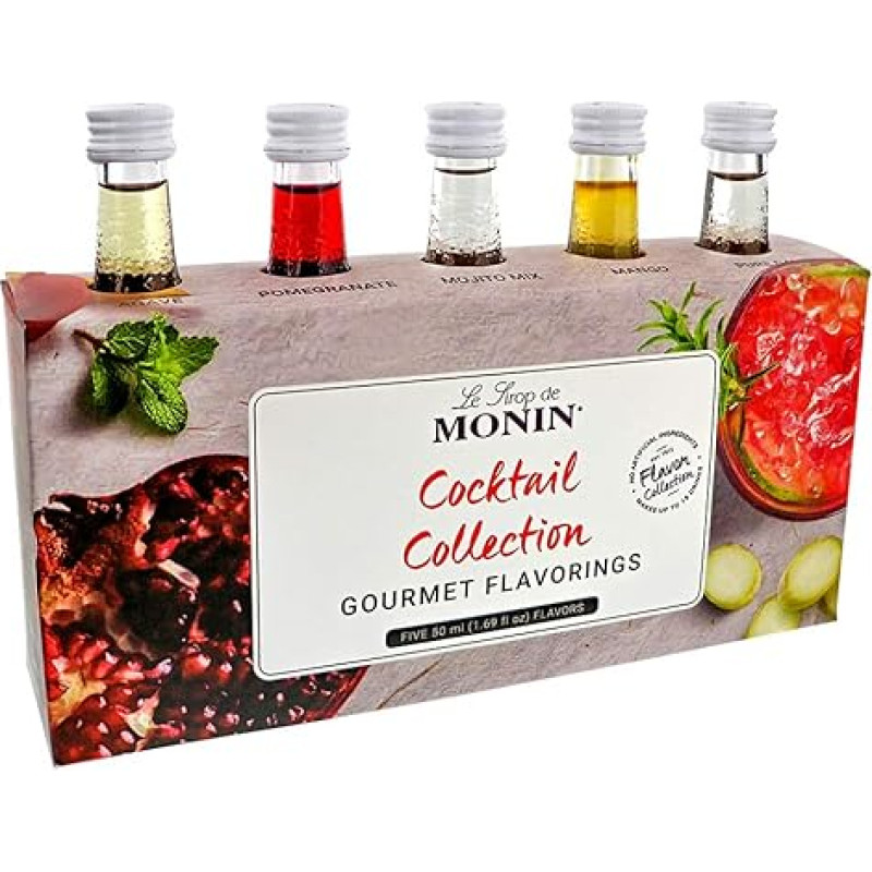 MONIN Premium Cocktail Sirup Geschenkset 5x5cl 1x Passionsfrucht 1x Erdbeere 1x Mojito Minze 1x Kokosnuss 1x Holunder perfekt für Passionsfrucht Martinis, Pina Coladas, Mojitos Veganfreundlich