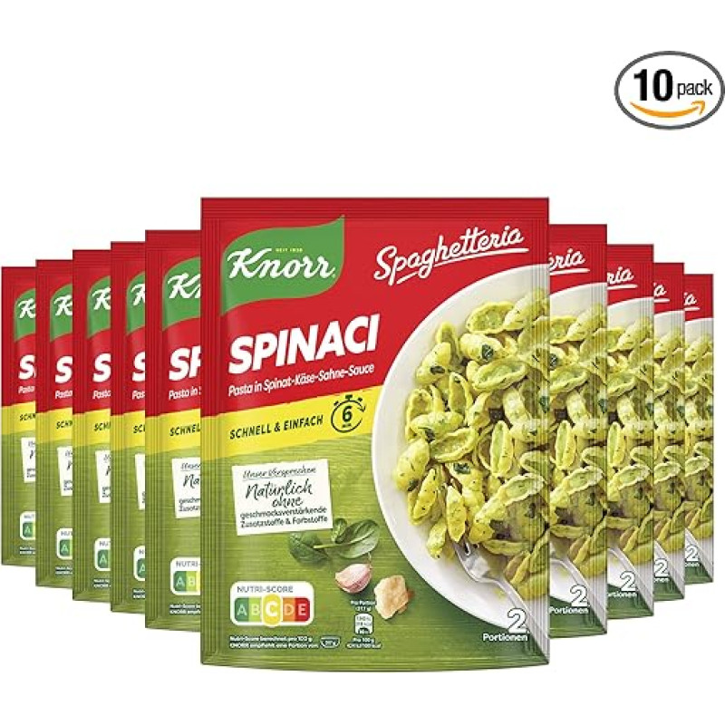 Knorr Spaghetteria Spinaci Pasta Prepared Dish Delicious Pasta Dish Ready in 6 Minutes, 10 x 160 g