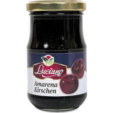 Luciano Amarena vyšnios 140 g, vyšnios be kauliukų stiklinėje, Maraschino vyšnios, puikiai tinka kokteiliams ir desertams