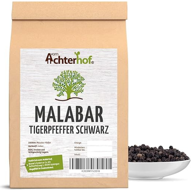 500 g Malabar Pepper Black Whole Tiger Pepper Black Peppercorns from the Malabar Coast
