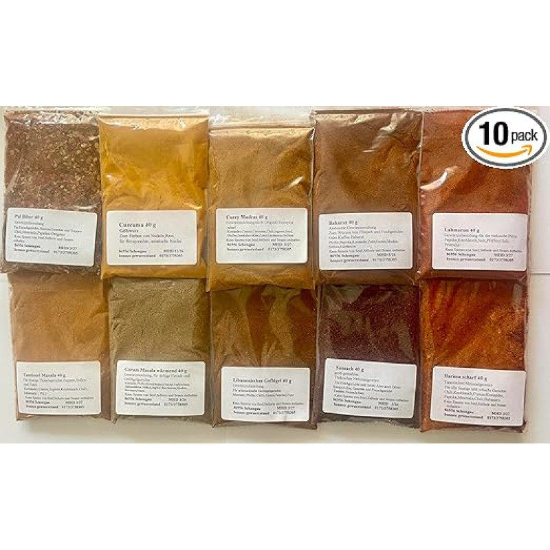 Baharat, Garam Masala, Tandoori Masala, Pul Beaver etc. 10-Piece Oriental Spice Set