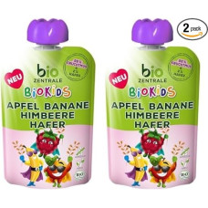 biozentrale BioKids Fruit Puree Apple Banana Raspberry Oats 12 x 90 g Fruity Snack No Added Sugar Vegan (Pack of 2)