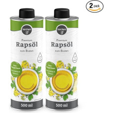 borchers 2 x Premium rapsų aliejus, 2 x 500 ml, švelnaus sviesto skonio, turtingas Omega-3 riebalų rūgščių, skirtas kepti, kepti ir rafinuoti, 1 l