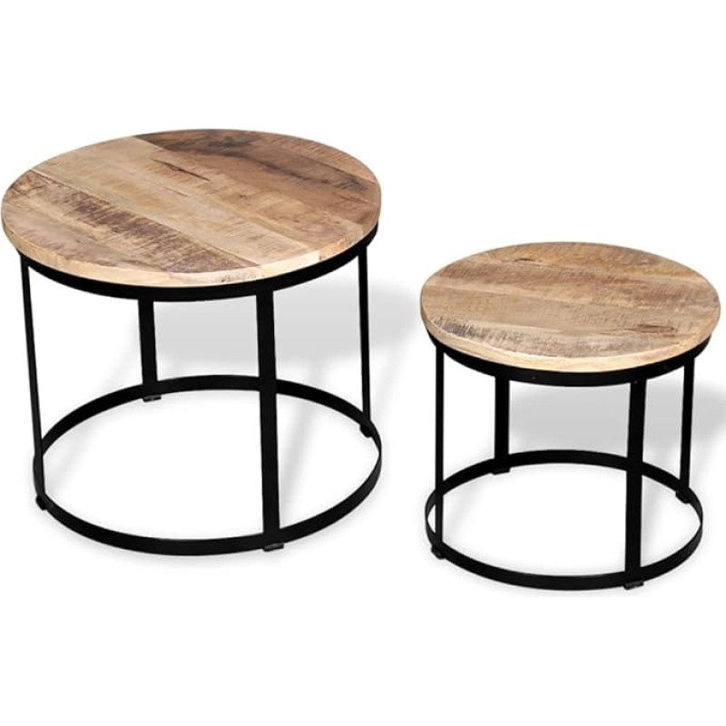 vidaXL 2-TLG. Couchtisch-Set Beistelltisch Wohnzimmer Raues Mangoholz 40cm/50cm