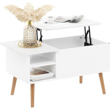 Furinno Jensen Coffee Table with Liftable Top Made of Wood with Hidden Compartment and Side Open Shelf for the Living Room, Solid White