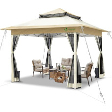 VOUNOT Pavillon Faltbar 3.6x3.6m, UV Schutz 50+ & Wasserdicht & Stabil, Pop Up Faltpavillon mit 4 Seitenteilen/Moskitonetz, Gartenzelt Partyzelt Gartenpavillon mit 4 Gewichte, Tasche, Beige