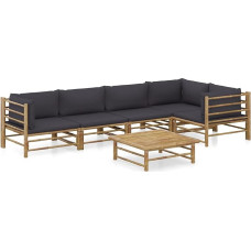 Homgoday Garden Sofa Set 6 Pieces with Dark Grey Bamboo Cushions Set Sofa Bed Living Room Couch Set 2 x Central + 3 x Corner + Table Dark Grey