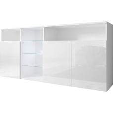 MB Muebles Bonitos Clark Svetainės komoda Plotis 150 x aukštis 70 x gylis 35 cm Šiuolaikinė balta spalva su blizgiu paviršiumi 3 durys LED Svetainės TV spintelė