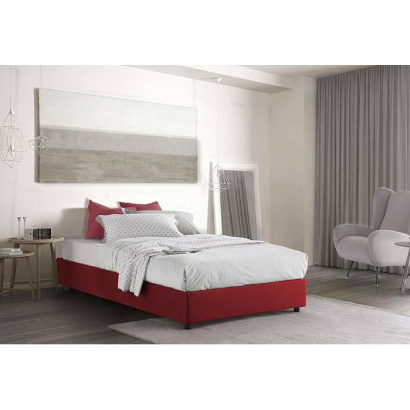 Talamo Italia - Nicole Square and Half Bed, Container Bed with Fabric Cover, 100% Made in Italy, Front Opening, Suitable for Mattress Cm 120 x 190 cm, Red