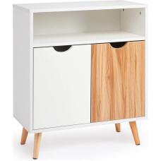 Meerveil Sideboard, Kommode mit 2 Türen Massivholzbeinen Beistellschrank aus Holz moderner Stil für Schlafizimmer Wohnzimmer, 60 x 30 x 73,3 cm, Weiß und Eiche H1071ST09ME