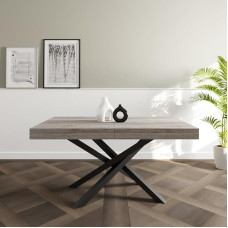 VE.CA. Išplečiamas stalas Polyesia su ištraukiamomis durelėmis, juodo plieno rėmas, stalviršis: 150 x 90 cm, aukštis 77 cm, ištraukiamas iki 220 cm, įvairių spalvų Rovere Vintage