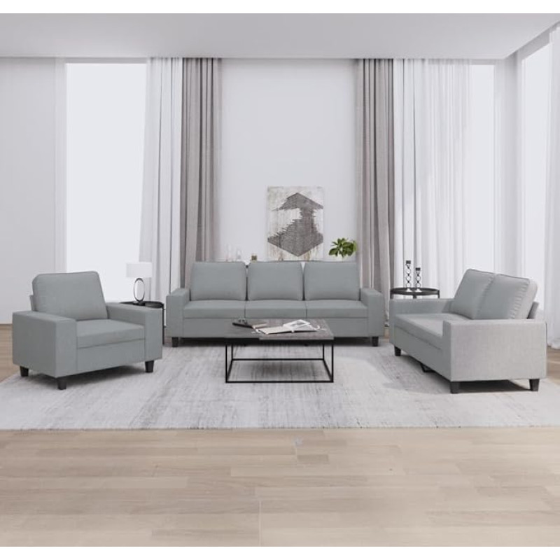 CIADAZ 3201866 3 dalių sofos komplektas, šviesiai pilkas audinys, poilsio sofa, sofos ir kušetės, relaksacinė sofa, sofa svetainei, sofa su