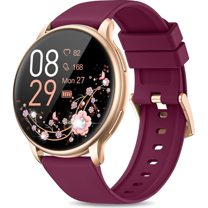 RUXINGX Women's Smartwatch with Phone Function 1.32 Inch HD Full Touch Screen Watch with SpO2 Heart Rate Monitor Menstrual Cycle Sleep Monitor Pedometer Calories Fitness Tracker IP68 iOS Android