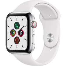 Apple Watch Series 5 (GPS + Cellular, 44 mm) - Edelstahlgehäuse Silber Weiß Sportarmband (Generalüberholt)