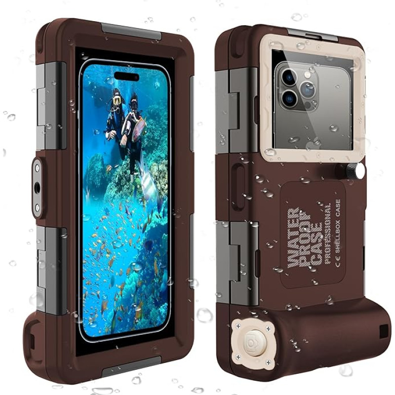 ShellBox Case Diving Case 2nd Generation for iPhone/Samsung Galaxy Series, Universal Phones [4.9-6.9 Inch], Snorkeling [50ft] Full Body Protection (Coffee-Beige)