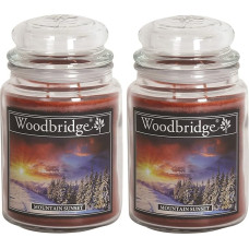 Woodbridge Scented Candle in Glass with Lid, Set of 2 Mountain Sunset, Scented Candle Winter, Candles Long Burning Time (130 H), Large Scented Candle, Brown Candles (565 g)