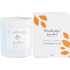 Woodbridge Scented Candle in Glass with Lid | Peach Blossom & Vanilla | Scented Candle Fruity | Small Scented Candle | Burning Time up to 60 Hours | White Candles (310 g) | Signature Collection