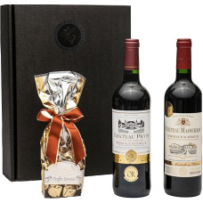 Bordeaux Gift Set | 2 High Quality French Red Wines from Bordeaux with Gold Medal Award Dry | 1 x Finest French Chocolate Truffle