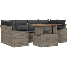 7-teiliges Garten Sofa Set mit Kissen Grau Poly Rattan Gartenlounge Model3358526