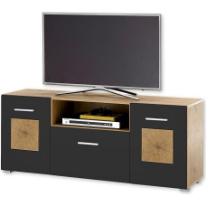 Stella Trading TV Lowboard in Black, Artisan Oak Look with End Grain Wood Appliques, Modern TV Cabinet with Lots of Storage Space for Your Living Room, 140 x 58 x 38 cm (W x H x D)