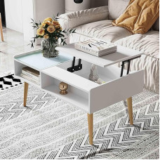 Išskleidžiamas kavos staliukas su reguliuojamo aukščio stalviršiu ir paslėpta laikymo vieta Sofos staliukas Kavos staliukas Šoninis staliukas Medinis ir stiklinis televizoriaus staliukas Svetainės baldai Stalas Baltas