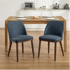 Dining Room Chairs, Set of 2, Kitchen Chairs, Upholstered Chairs with Wooden Linen Legs, Living Room Chairs for Dining Room, Living Room, Kitchen, Bedroom, Blue