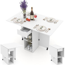 LIFEZEAL 3-in-1 Dining Table with Wheels, Folding Kitchen Table, Wood, 120 x 77 cm, Extendable Dining Room Table for 4-6 People, Bar Table for Dining Room, Living Room, Max. 95 kg (White)