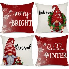 Artmag 18x18 Kalėdinės pagalvės užvalkalai Dekoratyvinis ūkis Sveiki žiemos nykštukai Linksmas ryškus lauko Kalėdų pagalvėlių užvalkalai Slipcovers Komplektas iš 4 sofos sofos