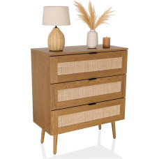 BOHEO K Komoda su rotango pynimu 80 x 40 x 90 cm su 3 stalčiais Komoda su daugybe stalčių Ąžuolo išvaizda