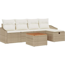 6-teilige Garten Sofa Set mit Kissen Beige Poly Rattan Gartenlounge Modelis3359561