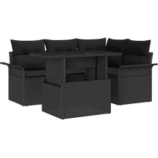 5-teiliges Garten Sofa Set mit Kissen Schwarz Poly Rattan Gartenlounge Modelis3348279