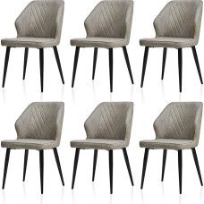 TUKAILAi Valgomojo kėdės, šviesiai pilkos spalvos, 6 kėdžių komplektas, dirbtinė oda, atsitiktinės, modernios virtuvės kėdės su porankiais, paminkštintomis sėdynėmis, atlošu, metalinėmis kojomis, virtuvė, valgomasis, miegamasis, svetainė, priimamasis