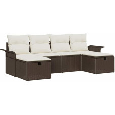 6-teiliges Garten-Sofa-Set mit Kissen Braun Poly Rattan Gartenlounge Modelis3358917