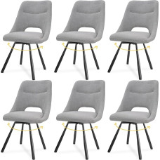 LEWE pasukamos valgomojo kėdės, 6 kėdžių komplektas, automatiškai grįžtanti sėdynė, 180° pasukama kėdė, ergonomiška minkšta kėdė, be porankių, valgomasis, svetainė, miegamasis, kašmyro audinys - pilka