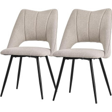 ML-Design Valgomojo kėdės, 2 komplektai, smėlio spalvos, svetainės kėdės, pagamintos iš audinio su juodo metalo kojomis, virtuvės kėdės su atlošu, minkštos kėdės valgomajam, svetainei, virtuvei, biurui, minkštas fotelis