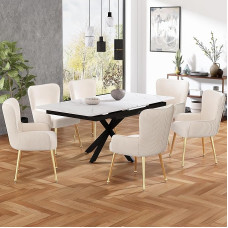 ModernLuxe Velvet valgomojo kėdė, poilsio kėdė, 6 vnt., su aukso spalvos metalinėmis atraminėmis kojomis, porankiais, juosmens atrama, reguliuojamomis kojelėmis, skirta svetainei ir miegamajam, smėlio spalvos