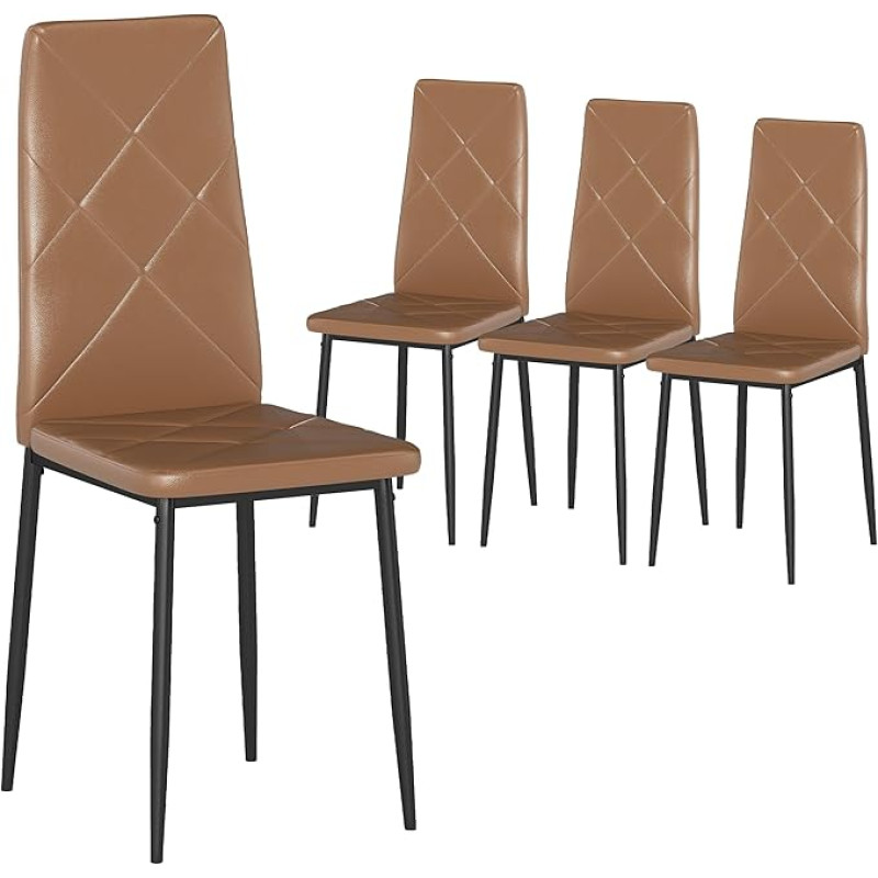 HOMCOM 4 dirbtinės odos valgomojo kėdžių rinkinys, aukštos virtuvės kėdės su deimantinėmis siūlėmis ir plieninėmis kojomis, modernios kėdės virtuvei, miegamajam, biurui ir svetainei, rudos spalvos