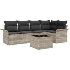 6-teiliges Garten-Sofa-Set mit Kissen Graues Poly-Rattan Gartenlounge Modelis3345372
