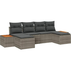6-teiliges Garten Sofa Set mit Kissen Grau Poly Rattan Akazie Gartenlounge Modelis3348140