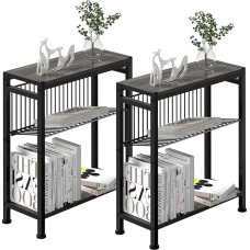 Šoninis staliukas mažoms erdvėms, 2 siaurų šoninių staliukų rinkinys su žurnalų laikikliu, 2 in 1 dizaino plonas šoninis staliukas, plonas naktinis staliukas svetainei, miegamajam, plonas