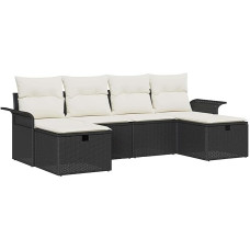 6-teiliges Garten-Sofa-Set mit Kissen Schwarz Poly-Rattan Gartenlounge Model3360248