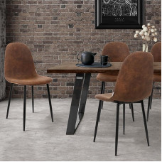 ML-Design 4 valgomojo kėdžių su atlošu komplektas, rudos spalvos, skandinaviškos vintažinės minkštos kėdės su metalinėmis kojomis, PU dirbtinės odos sėdynės, ergonomiškos virtuvės kėdės prie valgomojo stalo, svetainės kėdės