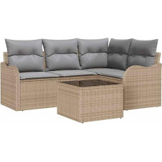 5-teiliges Garten-Sofa-Set mit Kissen Schwarzes Poly-Rattan, 2-Sitzer Garten-Sofa mit Kissen Beiges Poly-Rattan Gartenlounge Modelis3345690