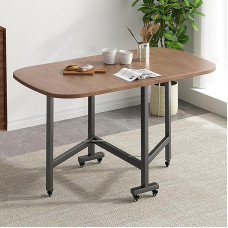 Klappbarer Esstisch auf Rädern, stabiler Rahmen aus Karbonstahl, PVC-Oberseite, 150 kg Kapazität, perfekt für Esszimmer und Wohnzimmer, platzsparendes Design (neutrale Farbe)