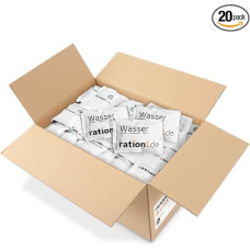ration1 Geriamojo vandens atsargos 5 l (20 x 250 ml) - 10 metų galiojimo laikas - avarinis vanduo krizių prevencijai, stovyklavimui ir lauke - atskirai supakuotas, be skonio, paruoštas gerti iš karto